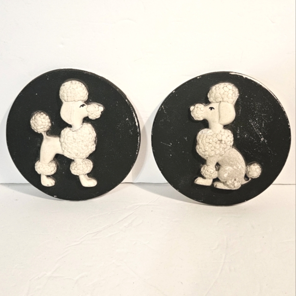 Vintage Danish Chalkware Pair Round Wall Plaques MCM Decor